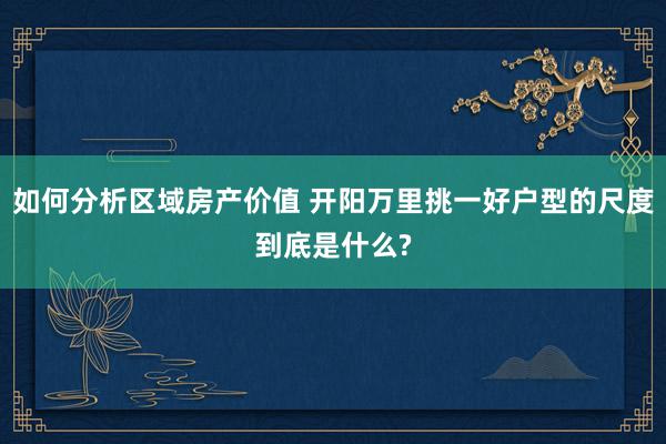 如何分析区域房产价值 开阳万里挑一好户型的尺度到底是什么?