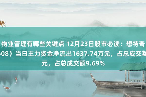 物业管理有哪些关键点 12月23日股市必读：想特奇（300608）当日主力资金净流出1637.74万元，占总成交额9.69%