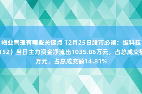 物业管理有哪些关键点 12月25日股市必读：维科技艺（600152）当日主力资金净流出1035.06万元，占总成交额14.81%