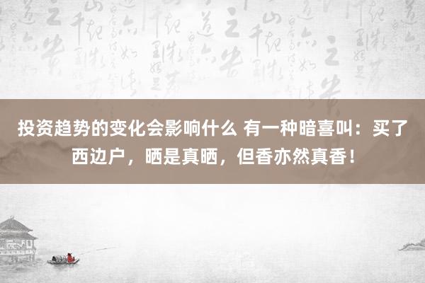 投资趋势的变化会影响什么 有一种暗喜叫：买了西边户，晒是真晒，但香亦然真香！