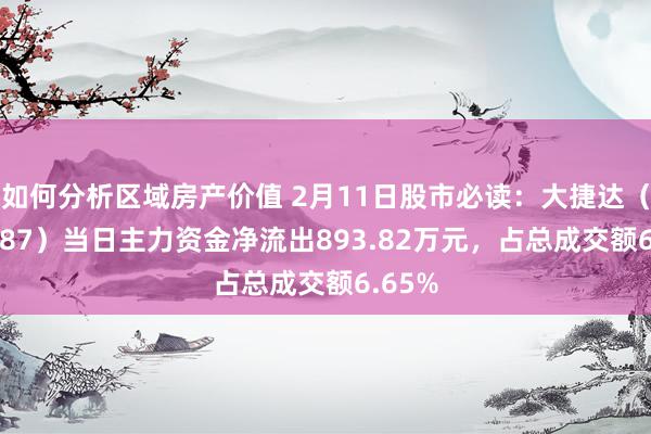 如何分析区域房产价值 2月11日股市必读：大捷达（603687）当日主力资金净流出893.82万元，占总成交额6.65%