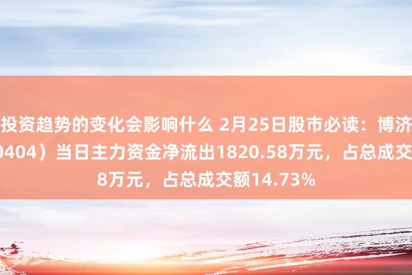 投资趋势的变化会影响什么 2月25日股市必读：博济医药（300404）当日主力资金净流出1820.58万元，占总成交额14.73%