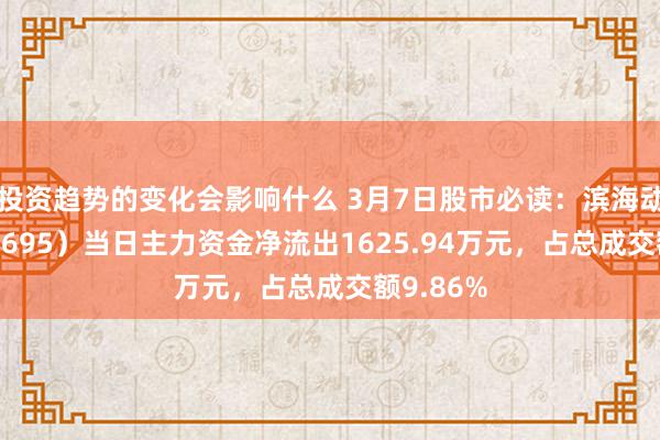 投资趋势的变化会影响什么 3月7日股市必读：滨海动力（000695）当日主力资金净流出1625.94万元，占总成交额9.86%